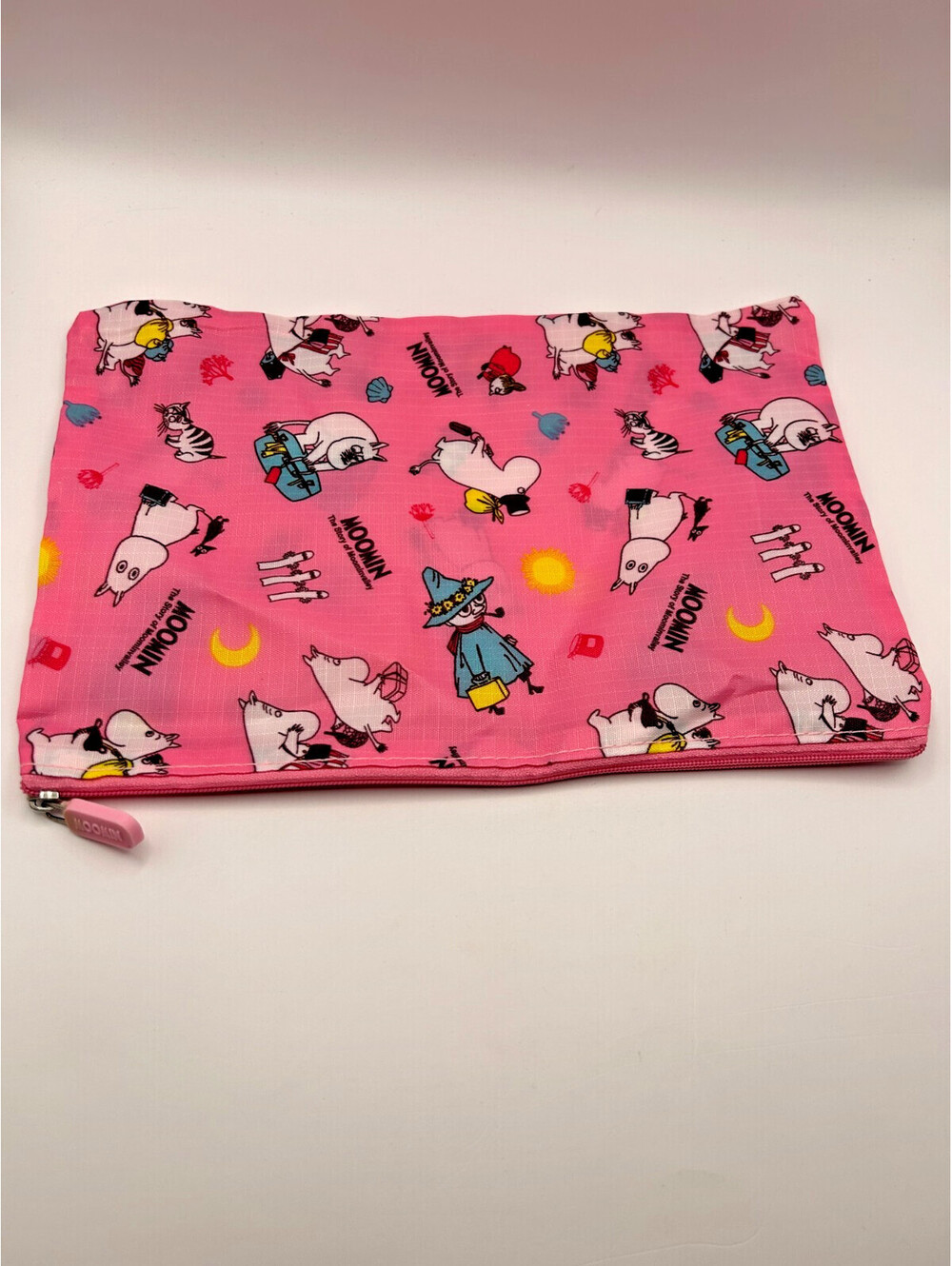 Moomin Pink Zipper Pouch Bag 10.25x7in The Story of Moominvalley Print